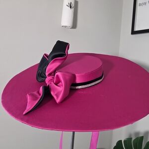 23"Elegant Pink and Black BOATER Hat